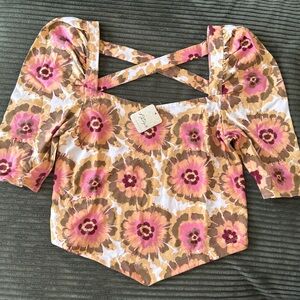 NWT Free People Give Me More Ivory Combo Floral Pink and Brown Women's Top